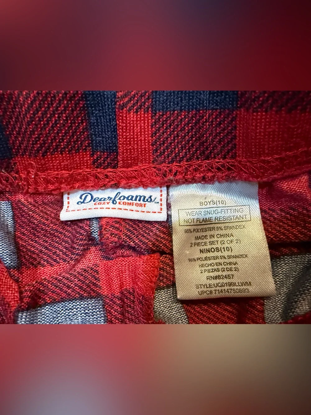 dearfoams Cream Top with Navy Trim and Red Plaid 'Lil Bear' Pajama Set Size Boys
